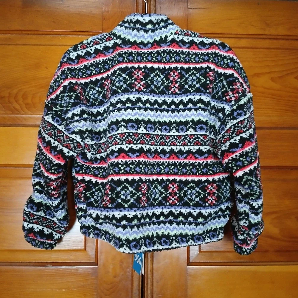 NWT DSG Cozy Fleece Full Zip Jacket Funky Fair Isle Pattern Girls Size M (10-12)